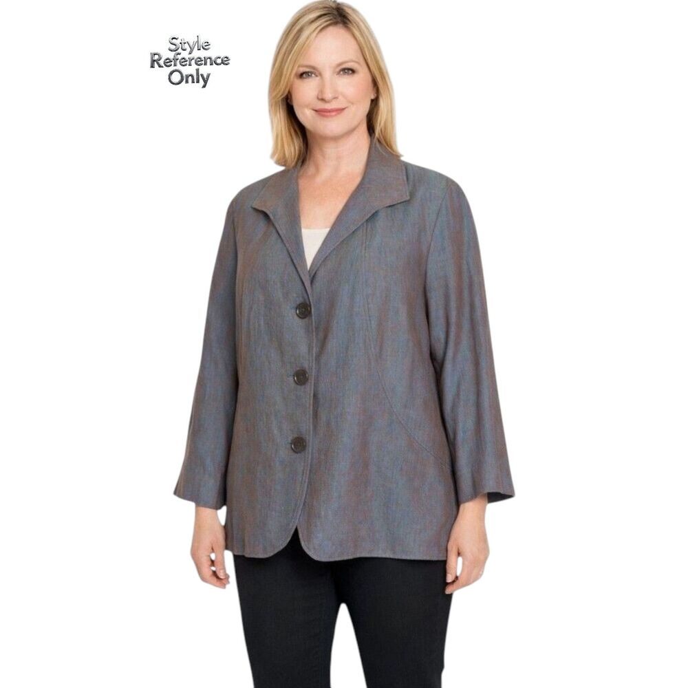 Lafayette 148 100% Linen Blazer Size 14 Iridescent Blue 3/4 Sleeve Jacket